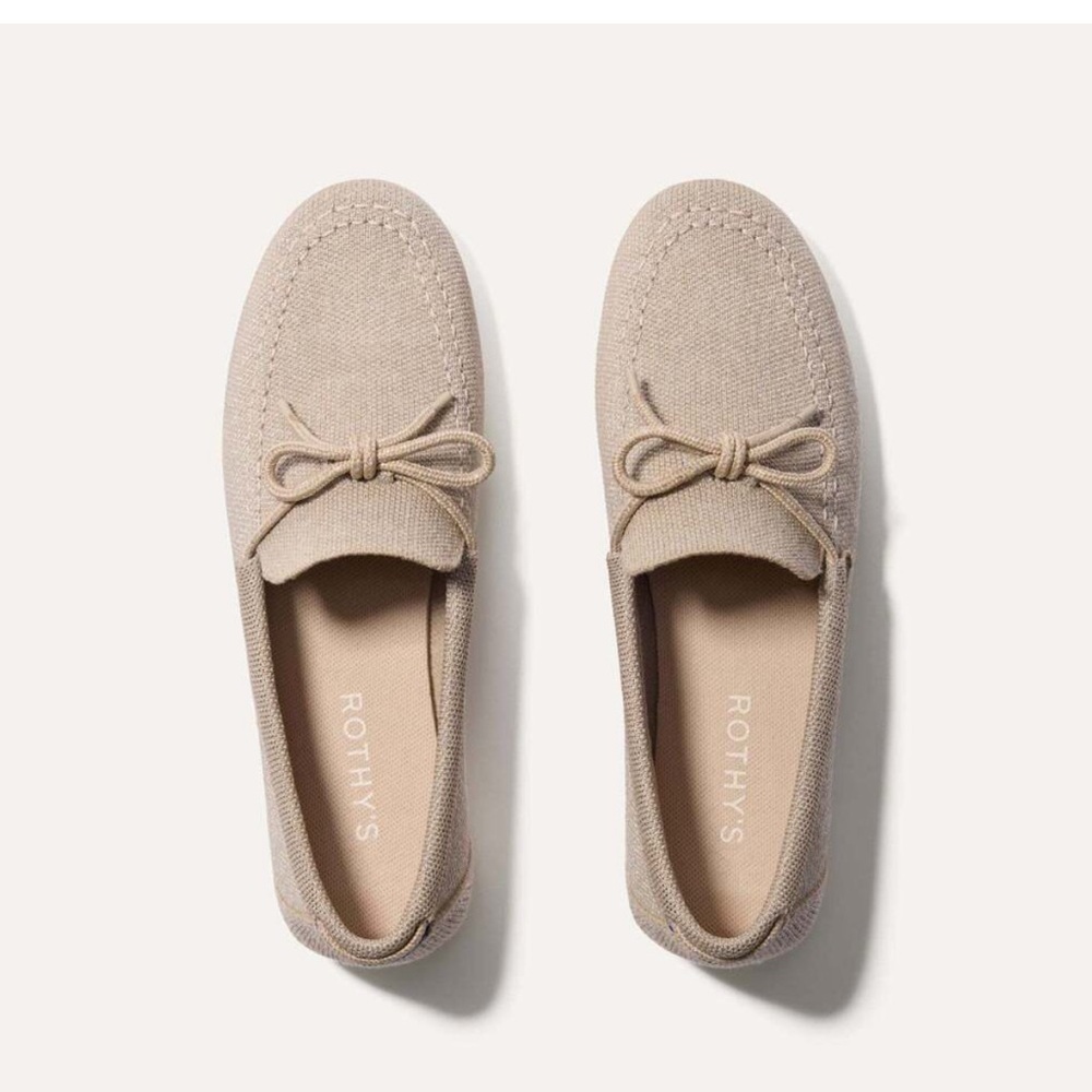 Rothy's Shimmery Sand Boat Shoes with Bow